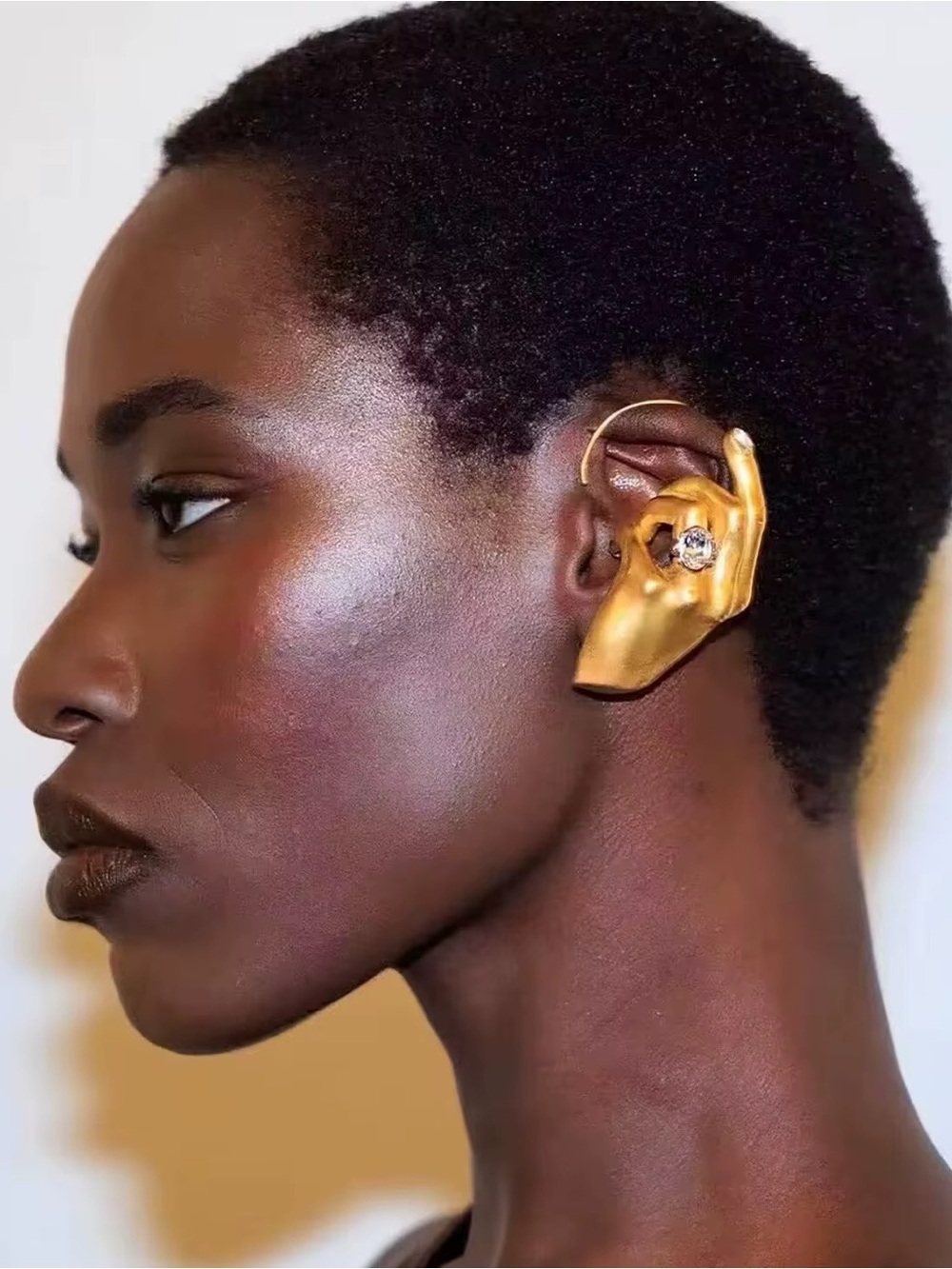 Schiaparelli inspired Sculptural Gold Ear Cuff with Crystal Accent